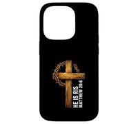 Carcasa para iPhone 14 Pro He Is Risen Cross Crown Thorns Mateo 28:6 Fe Cristiana