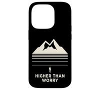 Carcasa para iPhone 14 Pro Higher Than Worry montaña Silueta senderista