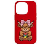Carcasa para iPhone 14 Pro Highland Cow Autismo Puzzle Concientización Enseñar Niños Niñas