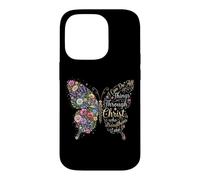 Carcasa para iPhone 14 Pro I Can Do All Things Through Christ Floral Butterfly Faith