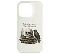 Carcasa para iPhone 14 Pro I Silently Correct Your Grammar Skull Raven Funny Teacher