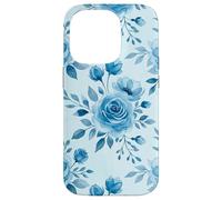 Carcasa para iPhone 14 Pro Jardín Botánico Floral Acuarela Rosas Azul Claro