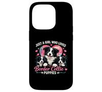 Carcasa para iPhone 14 Pro Just a Girl Who Loves Border Collie Puppies Lindo corazón de Perro