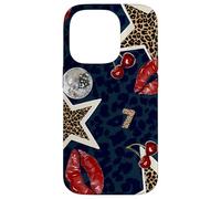 Carcasa para iPhone 14 Pro Leopard Stars Cherry Kiss Disco Ball Y2K Negro Cheetah Print