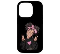 Carcasa para iPhone 14 Pro Linda Chica Signo de Paz Pelo Rizado Divertido gráfico juguetón Trippy
