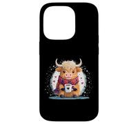 Carcasa para iPhone 14 Pro Linda Vaca Escocesa de Las Tierras Altas Divertido café Adicto Bebida Vaquera
