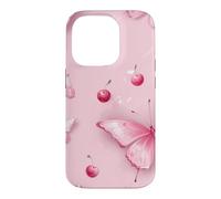 Carcasa para iPhone 14 Pro Lindas Mariposas Rosa Mariposa patrón Cereza Femenino Y2K