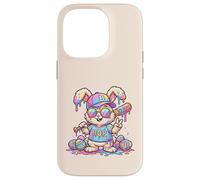 Carcasa para iPhone 14 Pro Lindo Conejo de béisbol de Pascua arcoíris Goteo niños niños niños pequeños