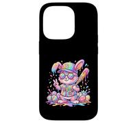 Carcasa para iPhone 14 Pro Lindo Conejo de béisbol de Pascua arcoíris Goteo niños niños niños pequeños