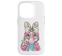 Carcasa para iPhone 14 Pro Lindo Conejo de Pascua Signo de Paz Bubble Gum Spring Art Kids Girl