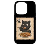 Carcasa para iPhone 14 Pro Lindo Gato Negro Kawaii Comiendo japonés Katsu Curry Food Anime