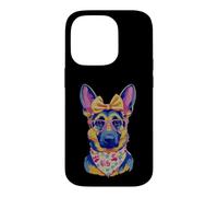 Carcasa para iPhone 14 Pro Lindo Pastor Alemán Perro Amante Gráfico Rosa Gafas Amarillo