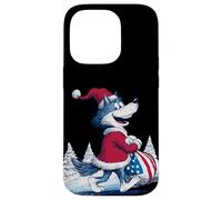 Carcasa para iPhone 14 Pro Lobo Feliz con Bolsa de Papá Noel para Navidad Divertida