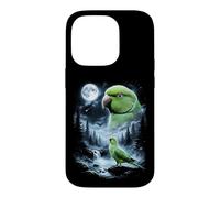Carcasa para iPhone 14 Pro Loro Indio Ringneck Aullando a la Luna 90's Retro Bird