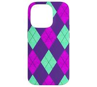 Carcasa para iPhone 14 Pro Magenta y Verde Claro Argyle Preppy Retro Vintage 80s 50s