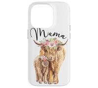 Carcasa para iPhone 14 Pro Mama Highland Cow with Baby Calf Floral Mom Mother's Day