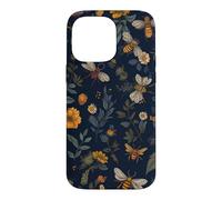Carcasa para iPhone 14 Pro MAX Abejas y Flores Silvestres en Azul Oscuro