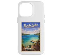 Carcasa para iPhone 14 Pro MAX Arte de Viaje Retro de Michigan Torch Lake Traverse City Up North