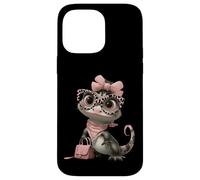 Carcasa para iPhone 14 Pro MAX Baby Gecko Kawaii - Gafas de Leopardo Rosa con Personaje de Reptil