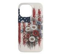 Carcasa para iPhone 14 Pro MAX Bandera Americana Floral patriótica USA Daisy
