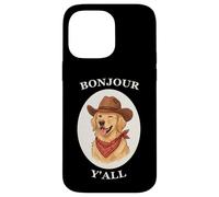 Carcasa para iPhone 14 Pro MAX Bonjour Y'all Cowboy Golden Dog Retriever French Amante