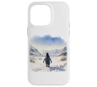 Carcasa para iPhone 14 Pro MAX BUT Why? Penguin Wandering Off Mountains Watercolor (White)