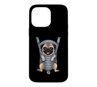 Carcasa para iPhone 14 Pro MAX Cachorro Carlino Divertido en un portabebés. Amante de los Perros