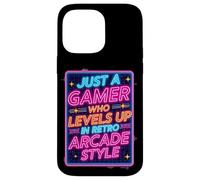 Carcasa para iPhone 14 Pro MAX Camiseta para Videojuegos Estilo Arcade Retro de los 80 con diseño «Just a Gamer Who Levels Up»
