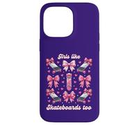 Carcasa para iPhone 14 Pro MAX Chicas como Skateboards Too Pink Bows Skater Girl Coquette
