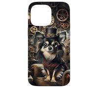 Carcasa para iPhone 14 Pro MAX Chihuahua de Pelo Largo Steampunk Científico Loco