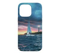 Carcasa para iPhone 14 Pro MAX Coastal Lighthouse Sailboat Ocean Sunset Scenic Artwork