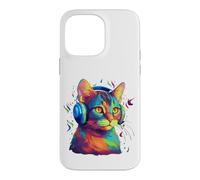 Carcasa para iPhone 14 Pro MAX Colorful Cat Portrait Art Headphones Music Lover Graphic
