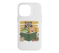 Carcasa para iPhone 14 Pro MAX Curious Reading Animals Frog Raccoon Dog Book Lover