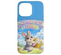 Carcasa para iPhone 14 Pro MAX Cute Bunny Hops Snack Repeat Pastel Spring Huevos Decorativos