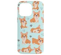 Carcasa para iPhone 14 Pro MAX Cute Corgi Dog with Paws Lover in Aqua Turquoise Pattern