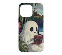 Carcasa para iPhone 14 Pro MAX Cute Spooky Ghost Reading Book Summer Tropical Beach Reader