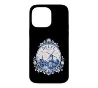 Carcasa para iPhone 14 Pro MAX Delft Holland Windmill Blue Tile Art Dutch Canal Porcelain