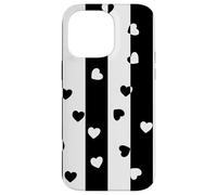 Carcasa para iPhone 14 Pro MAX Día de San Valentín Negro Blanco Rayas Verticales corazón Minimalista