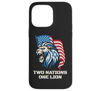 Carcasa para iPhone 14 Pro MAX Dos Naciones Un León - Diseño Patriótico de Estados Unidos Israel