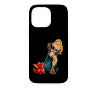 Carcasa para iPhone 14 Pro MAX Fantasy Barbarian Pinup Woman Red Baby Dragon Tugging Skirt