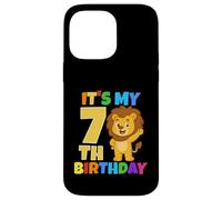 Carcasa para iPhone 14 Pro MAX Fiesta temática de Safari de león de 7 años con Texto en inglés It's My 7th Birthday