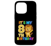 Carcasa para iPhone 14 Pro MAX Fiesta temática de Safari de león de 8 años con Texto en inglés It's My 8th Birthday