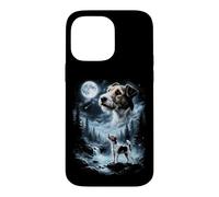 Carcasa para iPhone 14 Pro MAX Fox Terrier de Pelo Blanco Aullando a la Luna, Perro Retro de los 90
