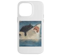 Carcasa para iPhone 14 Pro MAX Funny Ocean Adventure Cat Biting a Shark Vintage