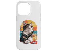 Carcasa para iPhone 14 Pro MAX Funny Retro Cat Sunset Cocktail Beach Vacation Summer