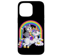Carcasa para iPhone 14 Pro MAX Gato Montando Unicornio Arco Iris Fantasía Lindo