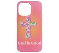 Carcasa para iPhone 14 Pro MAX God Is Good, Rosa Degradado, con Estampado Floral, Cruz Cristiana, Bonita para Verano