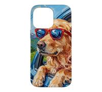 Carcasa para iPhone 14 Pro MAX Golden Retriever Road Trip - Accesorio estético para Amantes de los Perros
