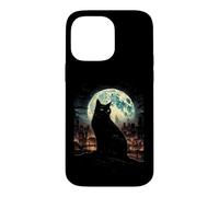 Carcasa para iPhone 14 Pro MAX Green Cat Luna Llena Ciudad Vigilante Noche Felino