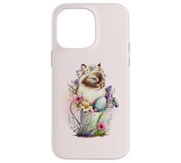 Carcasa para iPhone 14 Pro MAX Happy Easter Cat Easter Tea Cup Coffee Cat Siamese Floral